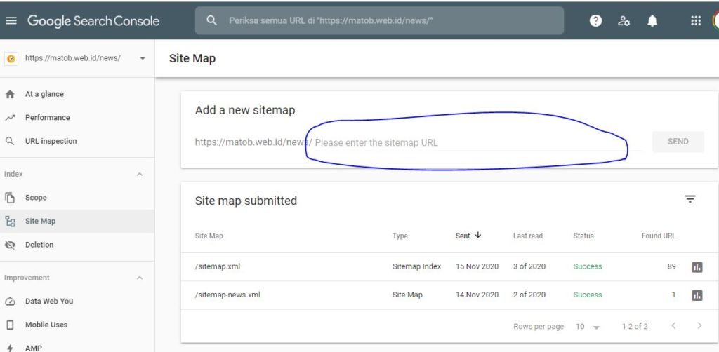 sitemap search console