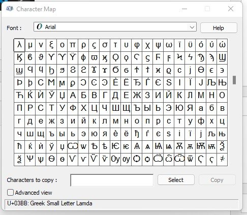 character maps application on windows